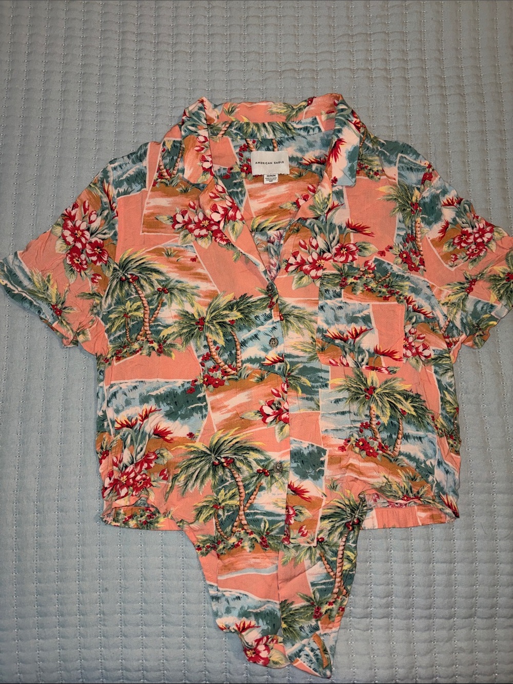 Tropical Peach Palm-Print Tie-Front Shirt